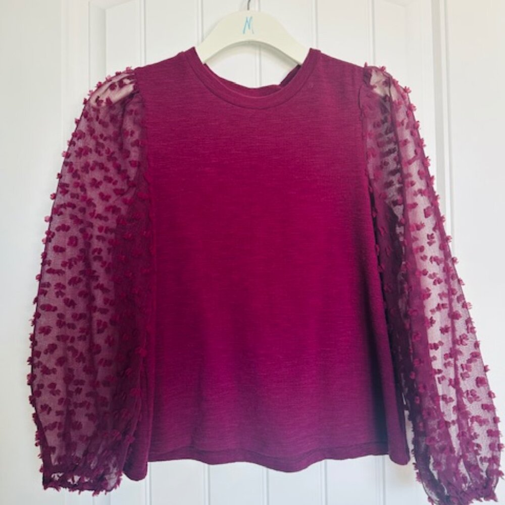Maeve Textured-Sleeve Top BURGUNDY XSP
